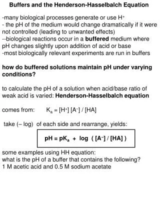 Buffers and the Henderson-Hasselbalch Equation