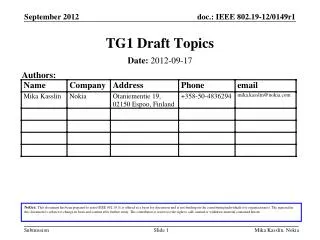 TG1 Draft Topics