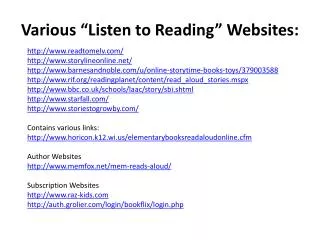 Various “Listen to Reading” Websites: