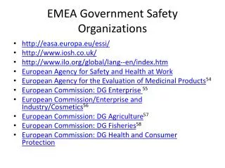 EMEA Government Safety Organizations