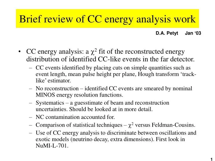 brief review of cc energy analysis work