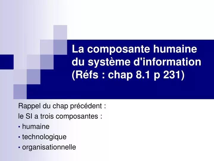 la composante humaine du syst me d information r fs chap 8 1 p 231