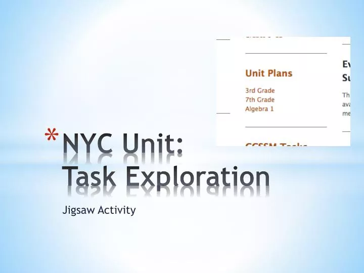 nyc unit task exploration