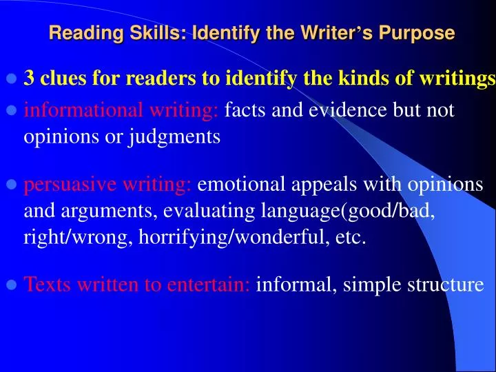 reading skills identify the writer s purpose
