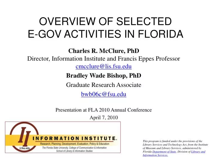 overview of selected e gov activities in florida