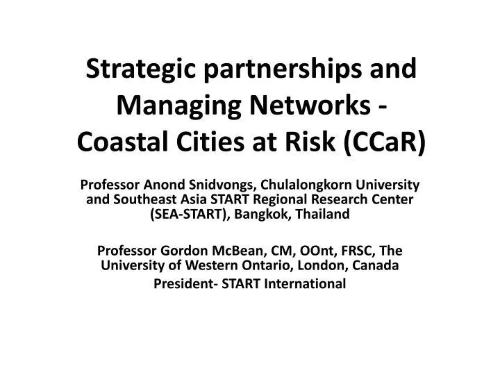 strategic partnerships and managing networks coastal cities at risk ccar