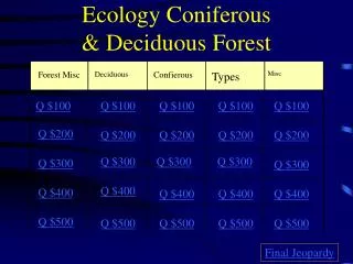 Ecology Coniferous &amp; Deciduous Forest