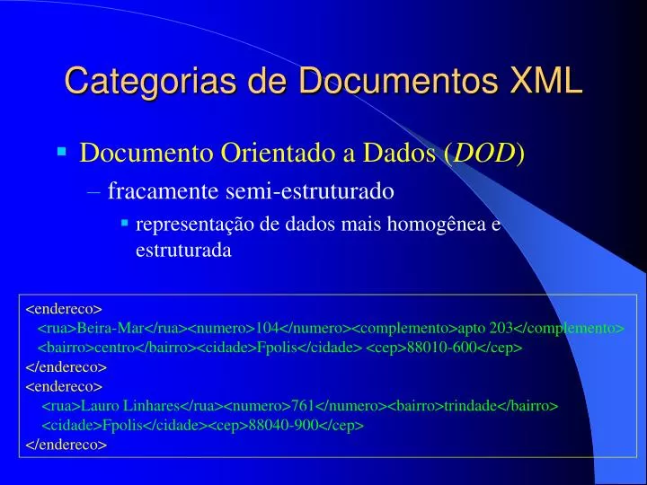 categorias de documentos xml