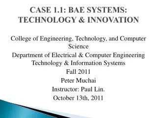 CASE 1.1: BAE SYSTEMS: TECHNOLOGY &amp; INNOVATION