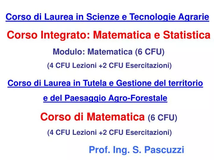 corso integrato matematica e statistica modulo matematica 6 cfu 4 cfu lezioni 2 cfu esercitazioni