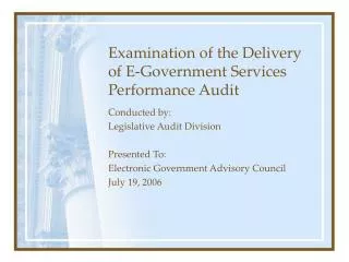 Examination of the Delivery of E-Government Services Performance Audit