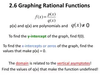 2.6 Graphing Rational Functions p(x) and q(x) are polynomials and ? 0