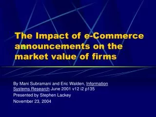 The Impact of e-Commerce announcements on the market value of firms