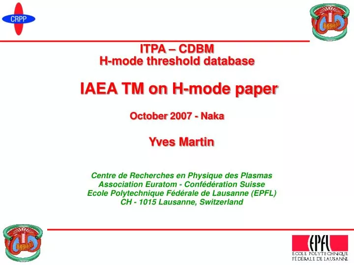 itpa cdbm h mode threshold database iaea tm on h mode paper october 2007 naka