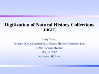 Digitization of Natural History Collections (DIGIT)