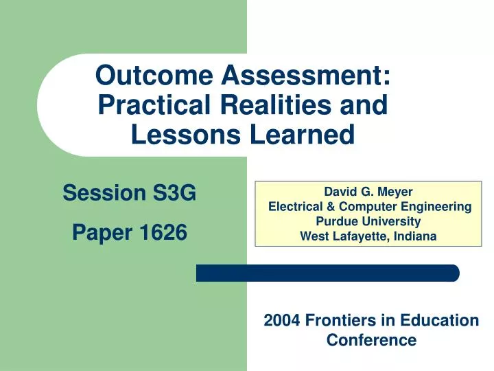 outcome assessment practical realities and lessons learned