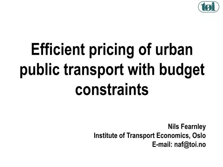 efficient pricing of urban public transport with budget constraints