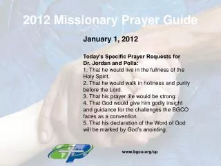2012 Missionary Prayer Guide