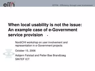 When local usability is not the issue: An example case of e-Government service provision