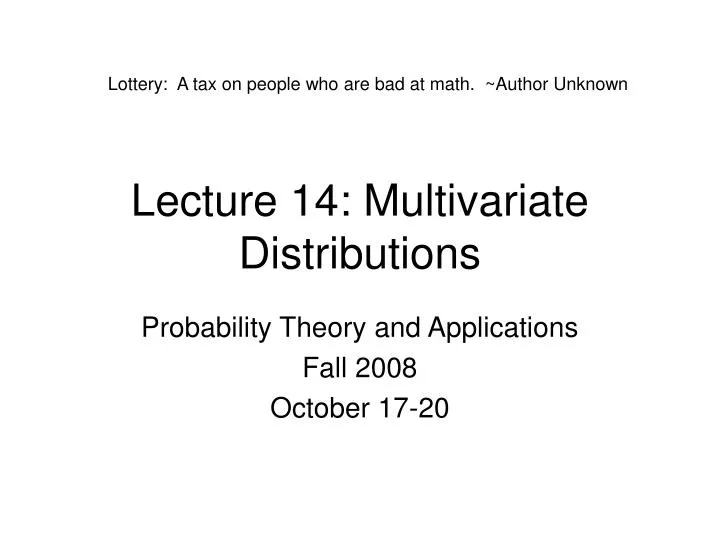lecture 14 multivariate distributions