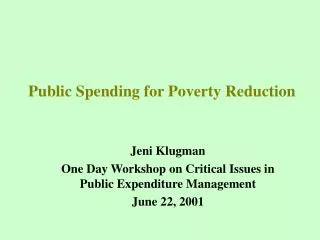 Public Spending for Poverty Reduction