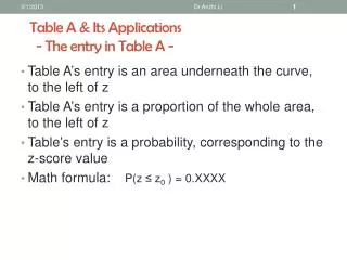 Table A &amp; Its Applications - The entry in Table A -