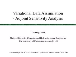 Variational Data Assimilation - Adjoint Sensitivity Analysis