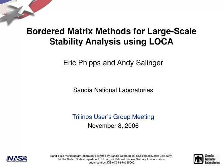 bordered matrix methods for large scale stability analysis using loca