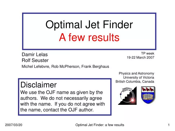 optimal jet finder a few results