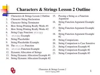 Characters &amp; Strings Lesson 2 Outline