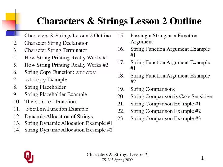 characters strings lesson 2 outline