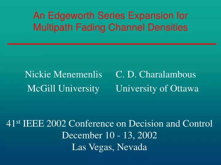 an edgeworth series expansion for multipath fading channel densities