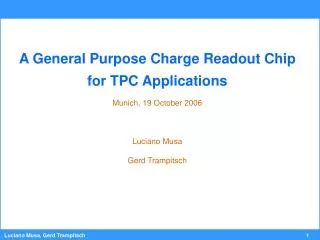 A General Purpose Charge Readout Chip for TPC Applications Munich, 19 October 2006 Luciano Musa