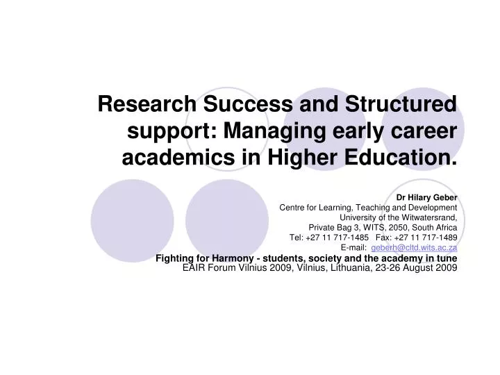 research success and structured support managing early career academics in higher education