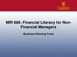 MIR 889: Financial Literacy for Non-Financial Managers