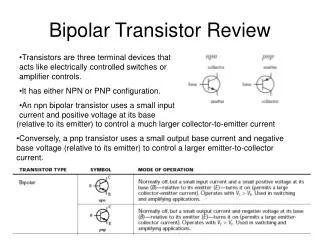 Bipolar Transistor Review