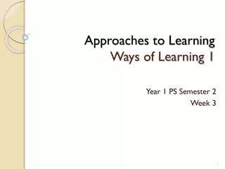 Approaches to Learning Ways of Learning 1
