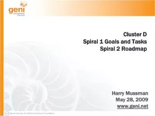 Cluster D Spiral 1 Goals and Tasks Spiral 2 Roadmap