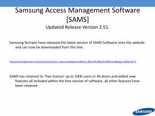 Samsung Access Management Software [SAMS] Updated Release Version 2.51.
