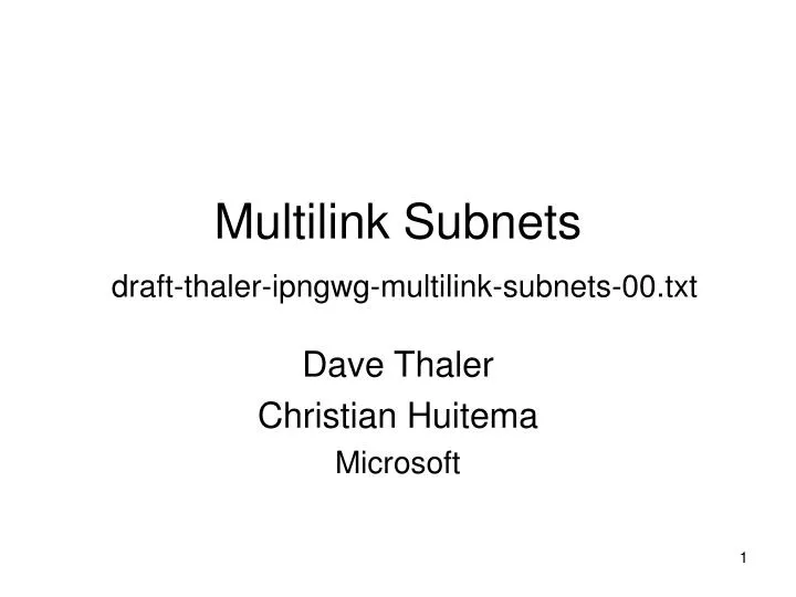 multilink subnets draft thaler ipngwg multilink subnets 00 txt