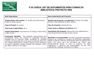 F-25 CHECK LIST DE DOCUMENTOS PARA CONSULTA (BIBLIOTECA) PROYECTO 555