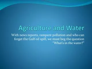 Agriculture and Water