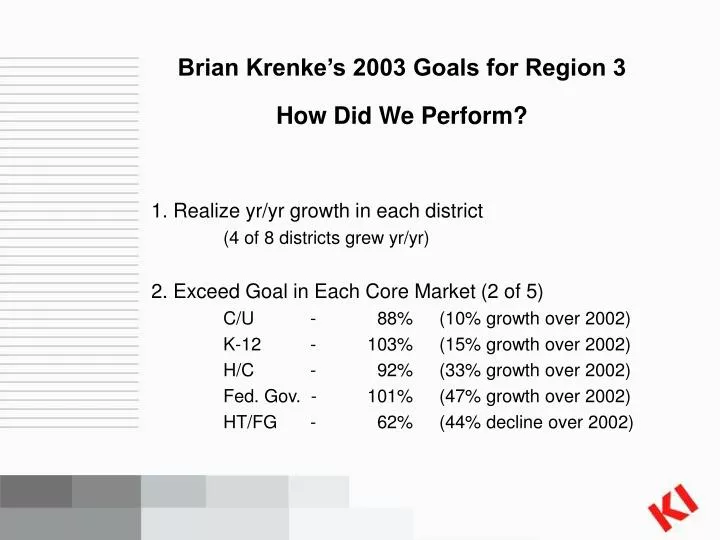 brian krenke s 2003 goals for region 3 how did we perform