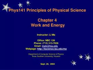 Phys141 Principles of Physical Science Chapter 4 Work and Energy