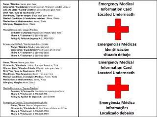 Emergency Medical Information Card Located Underneath