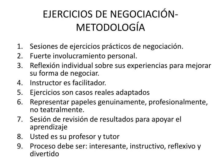 ejercicios de negociaci n metodolog a