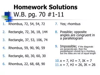 Homework Solutions W.B. pg. 70 #1-11