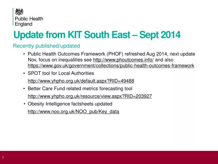 update from kit south east sept 2014