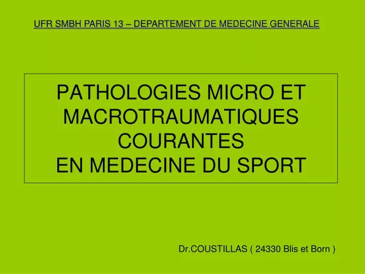 pathologies micro et macrotraumatiques courantes en medecine du sport