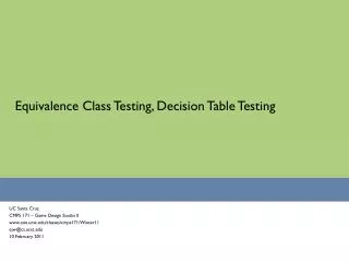 Equivalence Class Testing, Decision Table Testing